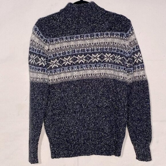 Vintage One On One Full Front Zip Grey Mock Neck Fair Isle Grandma Sweater M - Picture 10 of 11
